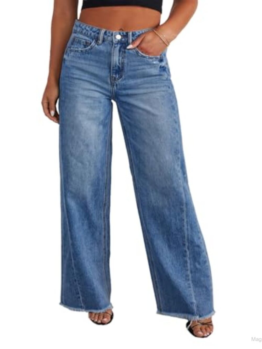 Plus Size Wide Leg Jeans for Women Elastic High Waist with Pockets